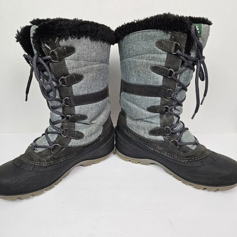 Kamik Snovalley 2 Gray/Black Faux Fur Lined Winter Lace Up Snow Boot 8